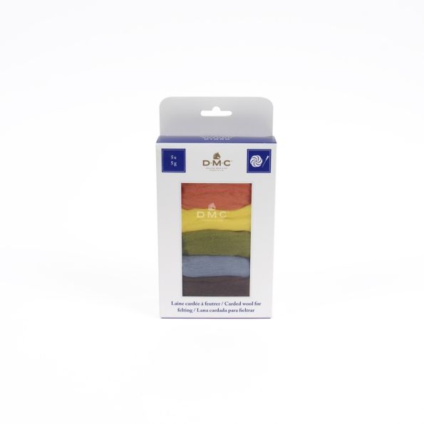 Laine cardée pour feutrage, paquet de 5 coloris Automne