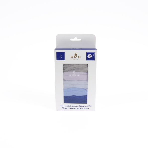 Laine cardée pour feutrage, paquet de 5 coloris Glacier