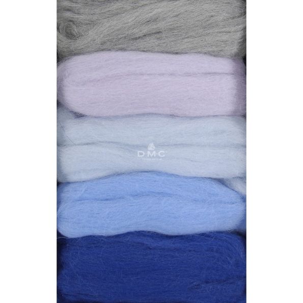 Laine cardée pour feutrage, paquet de 5 coloris Glacier