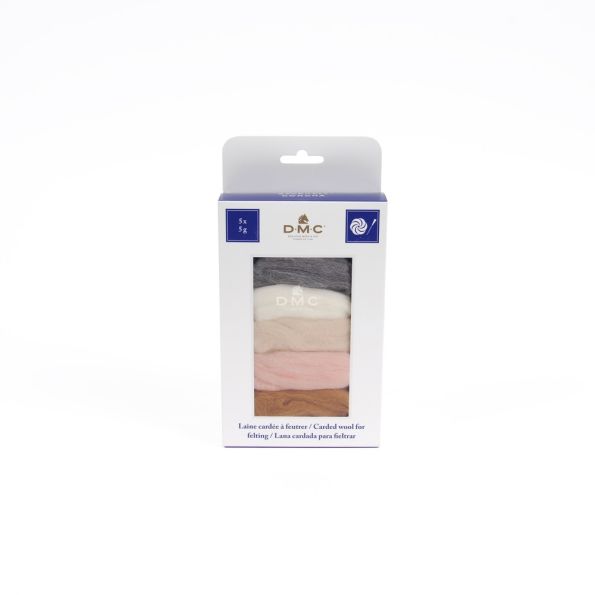 Laine cardée pour feutrage, paquet de 5 coloris Coquillage