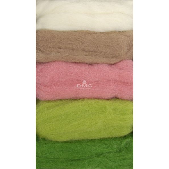 Laine cardée pour feutrage, paquet de 5 coloris Printemps