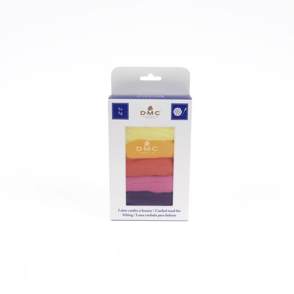 Laine cardée pour feutrage, paquet de 5 coloris Vitamine
