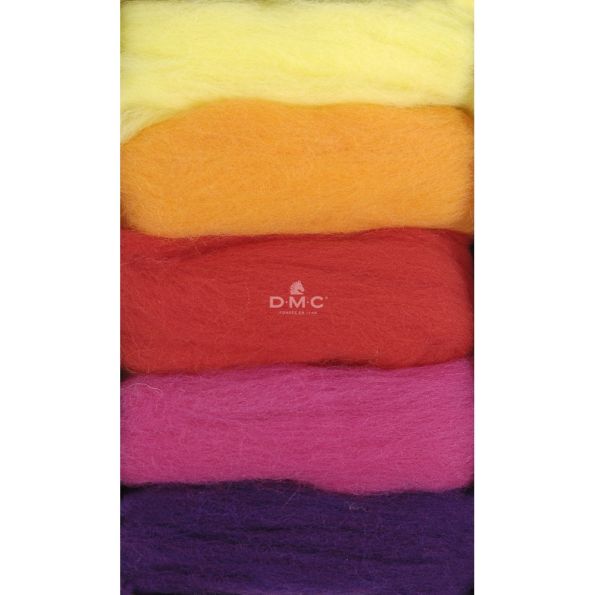 Laine cardée pour feutrage, paquet de 5 coloris Vitamine