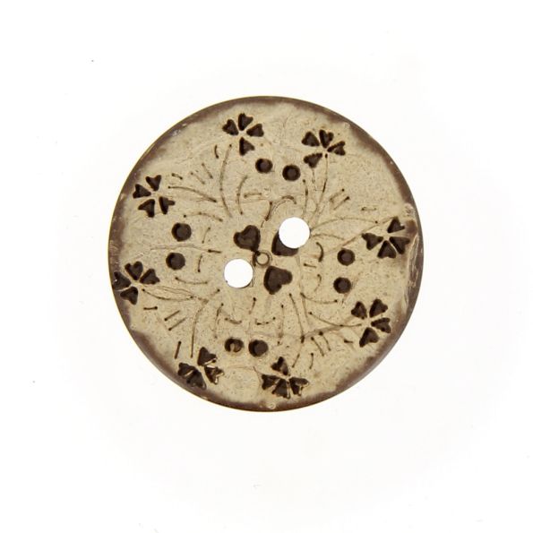 Bouton coco gravé petites fleurs - 25 mm