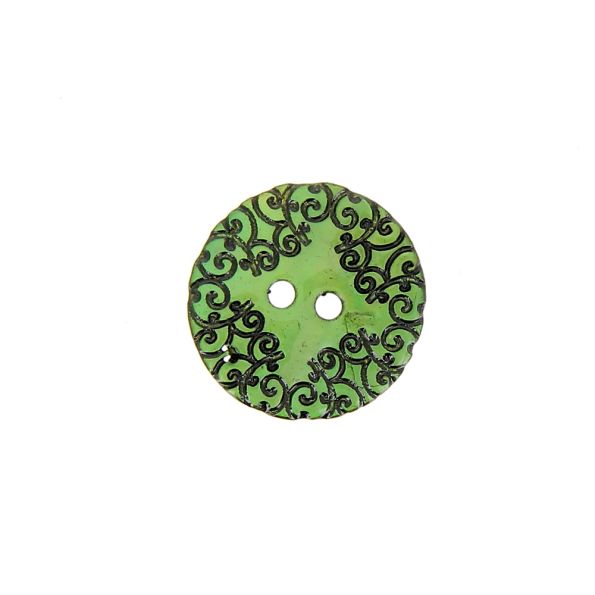 Bouton nacré  gravé 18 mm - Vert
