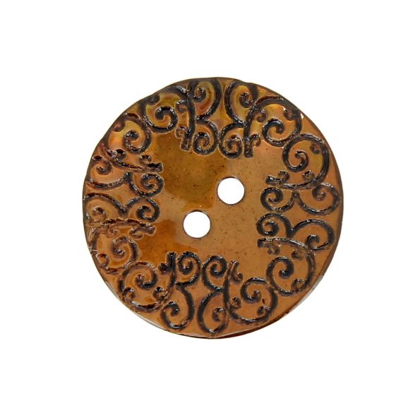 Bouton nacré  gravé 35 mm - Orange