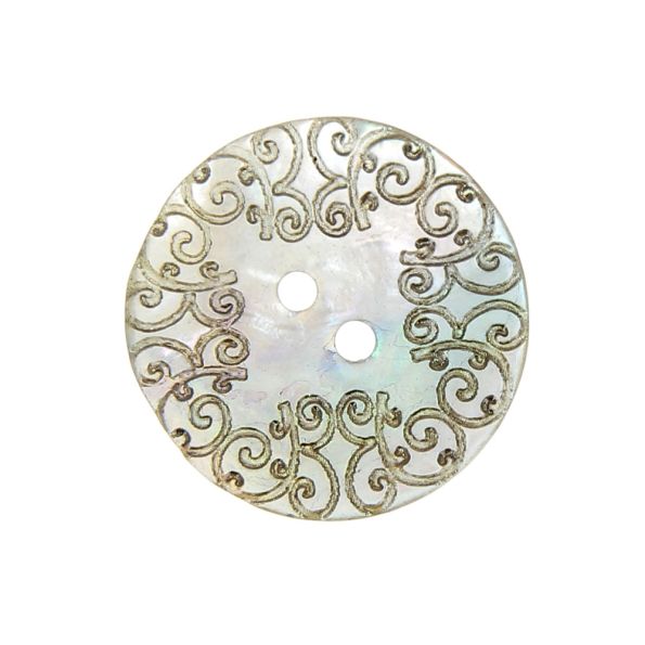 Bouton nacré  gravé 35 mm - Naturel