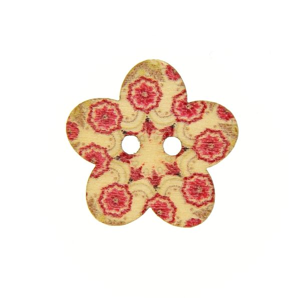 Bouton Fleur en bois 25 mm - Fleur rose