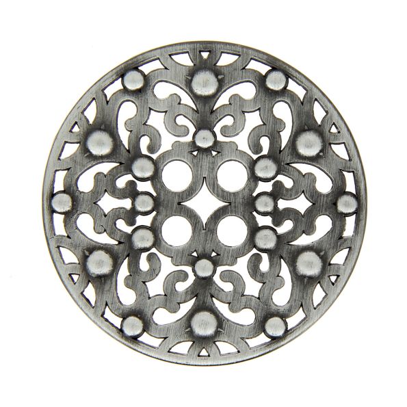 Bouton taille moyenne en métal plat ajouré 50 mm - Noir