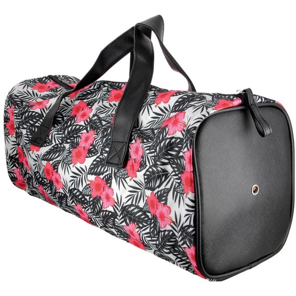 Sac à ouvrage Care & Create style Barrel Bag fleuri - Noir et rose