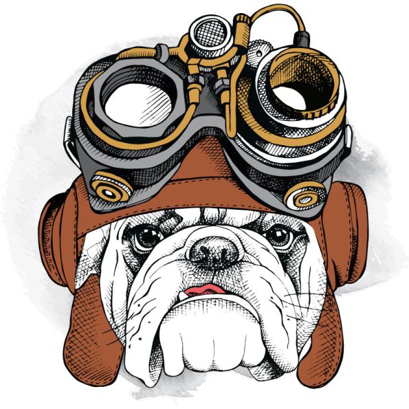Sticker textile thermo-adhésif 7x7 cm - Bulldog aviateur