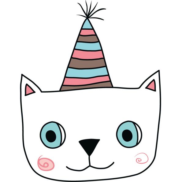 Sticker textile thermo-adhésif  7x7 cm - Dessin chat blanc rigolo 