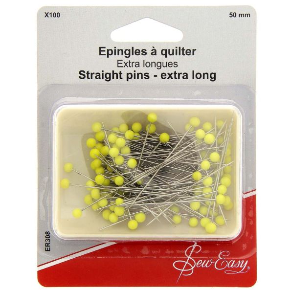Epingles à piquer Sew Easy tête de verre Extra longues Jaunes x100