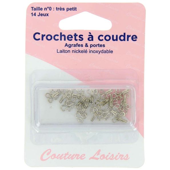 Crochets à coudre nickelés avec brides - 2 tailles