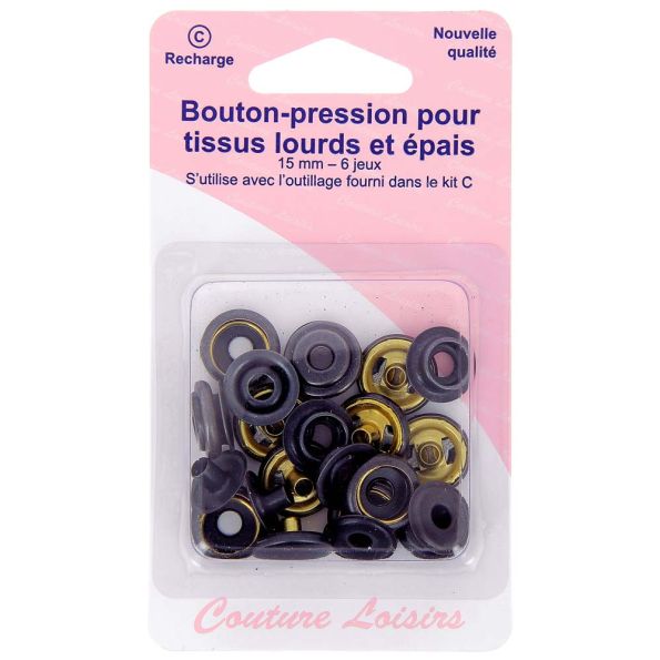 Boutons pressions 15 mm pour tissus épais - Noir
