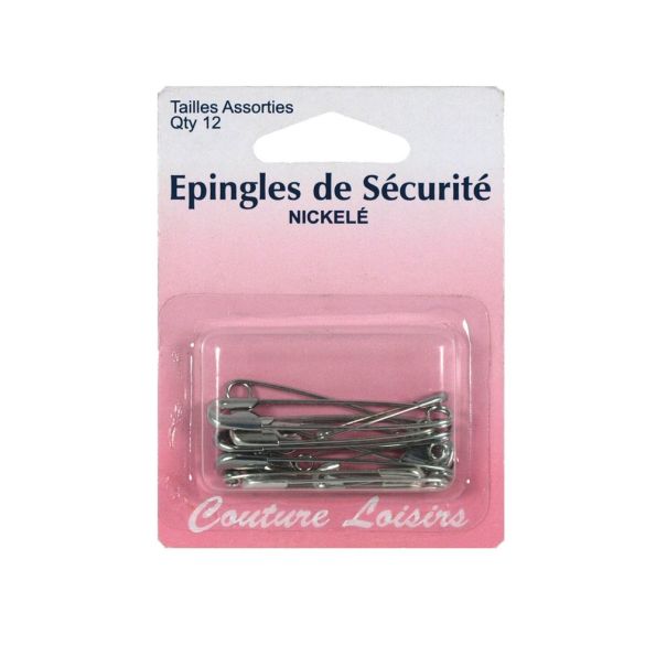 Epingles de sécurité nickelées assorties x12