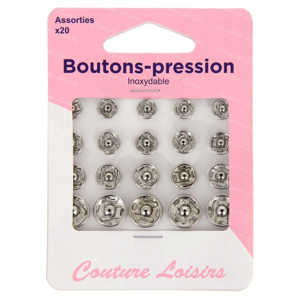 Boutons pression assorties nickelés x20