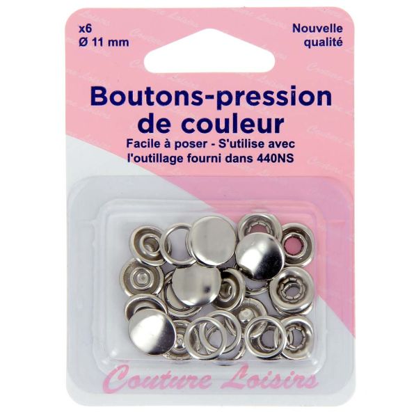 Boutons pressions 11 mm Argent x6