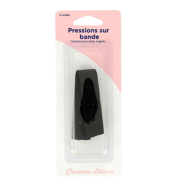 Bande Boutons pressions Noire 14 cm - x2