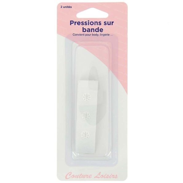 Bande Boutons pressions Blanche 14 cm - x3