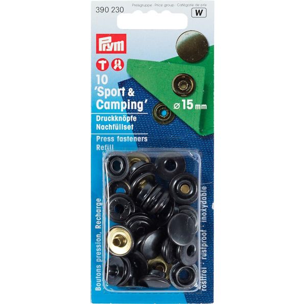 Recharge boutons pression sport et camping Prym noir - 15 mm