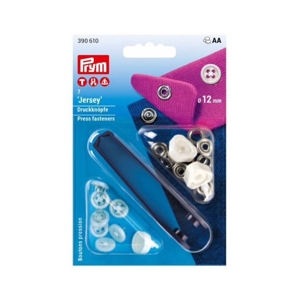 Boutons pression Jersey 12mm avec outil Prym Blanc