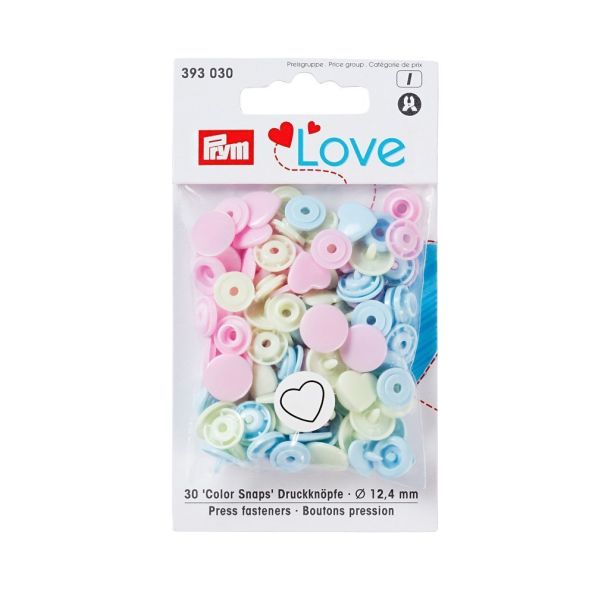 Boutons pression Prym Colors Snaps Love coeur pastel - Sachet 30 boutons