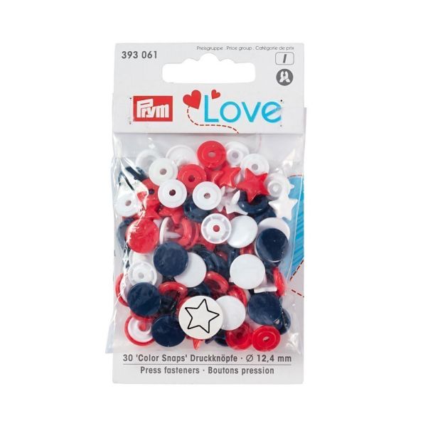 Assortiment de boutons pression Prym Love ColorSnaps - Calotte étoile rouge / blanc / marine