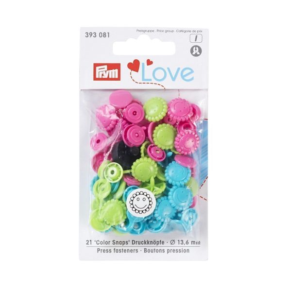 Boutons pression Prym Colors Snaps Love fleur fluo - Sachet 30 boutons
