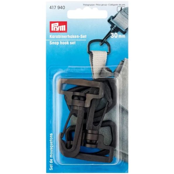 Set de mousquetons plastique Prym 30 mm - Noir