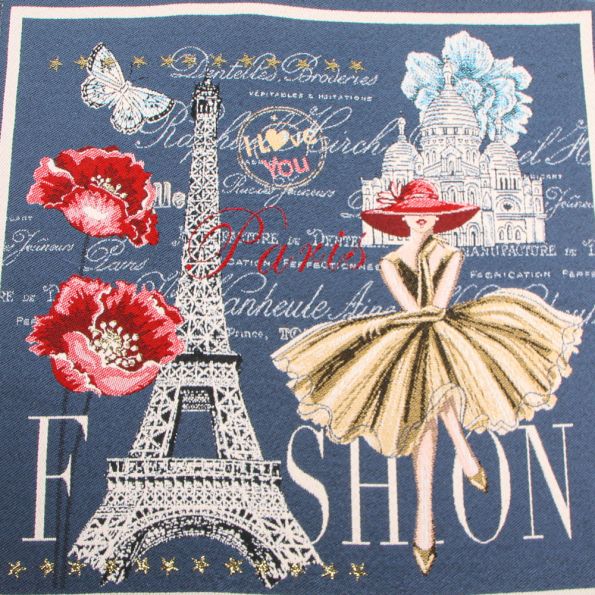 Panneau carré jacquard 48x48cm Adéle sur fond Bleu nuit