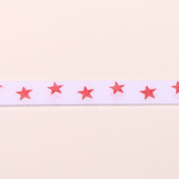 Biais replié 10 mm Etoiles rouges Fond blanc x1m