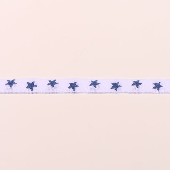 Biais replié 10 mm Etoiles bleues Fond blanc x1m