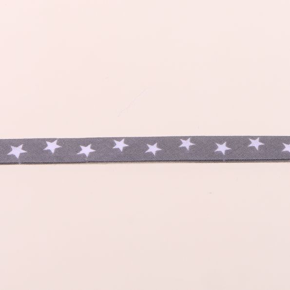 Biais replié 10 mm Etoiles blanches Fond gris x1m