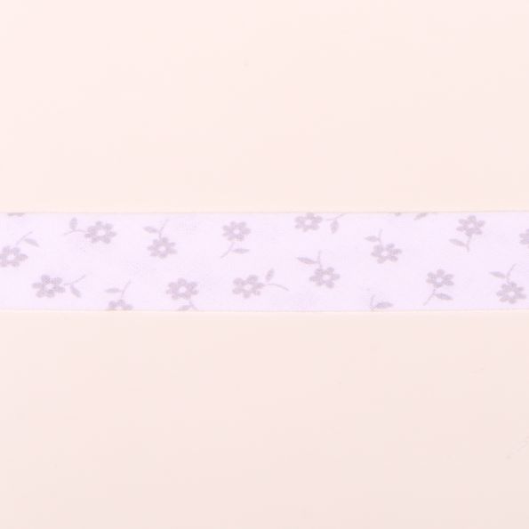 Biais imprimé 20 mm Gris et blanc Fleuris x1m