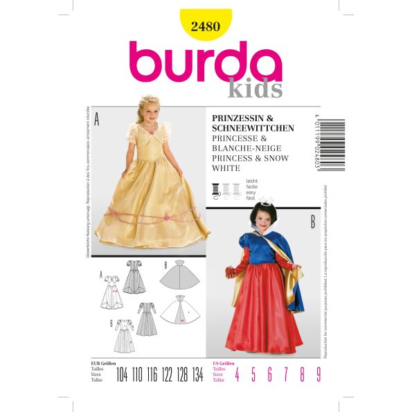 Patron Burda 2480 Princesse et Blanche-Neige