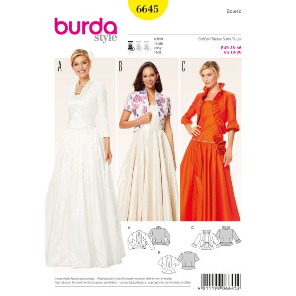 Patron Burda 6645 Boléro