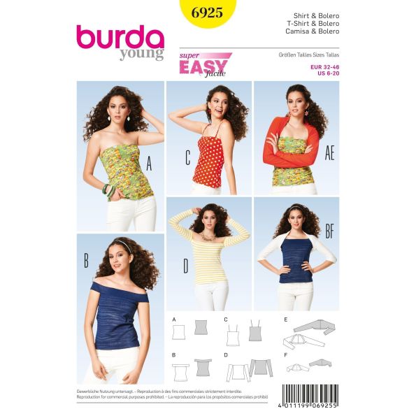 Patron Burda 6925 T-shirt et bolero