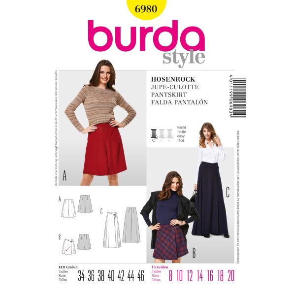 Patron Burda 6980 Jupe-culotte