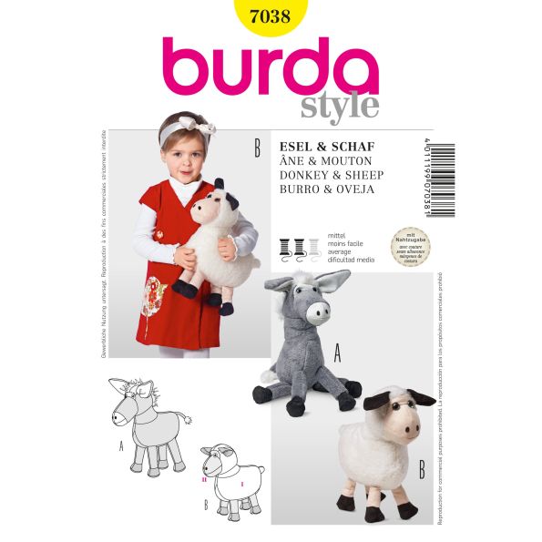 Patron Burda 7038 Peluche âne et mouton