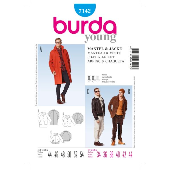 Patron Burda 7142 Manteau & Veste Homme
