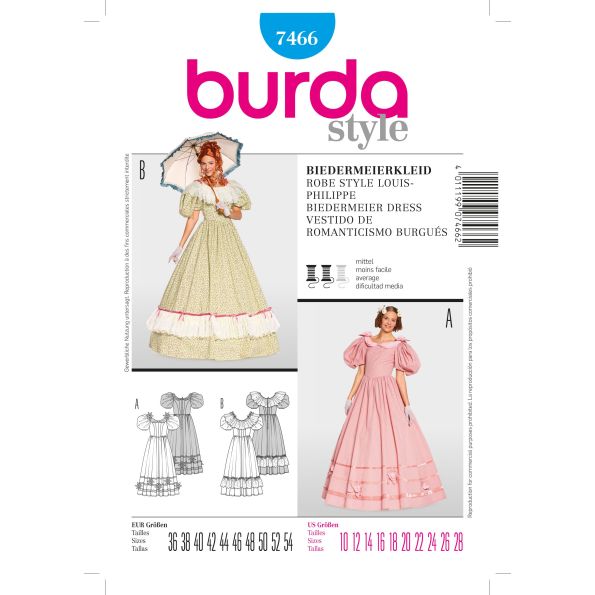 Patron Burda 7466 Robe style Louis-Philippe