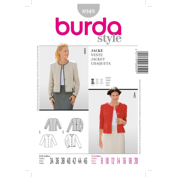 Patron Burda 8949 Veste
