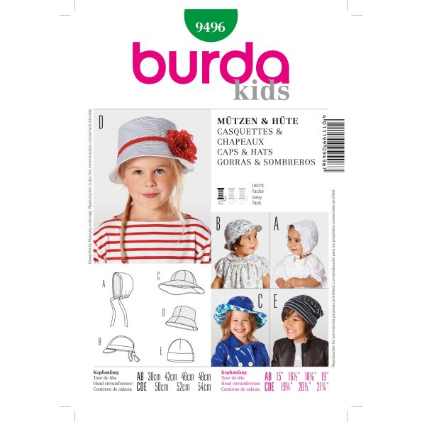 Patron Burda 9496 Casquette et chapeau