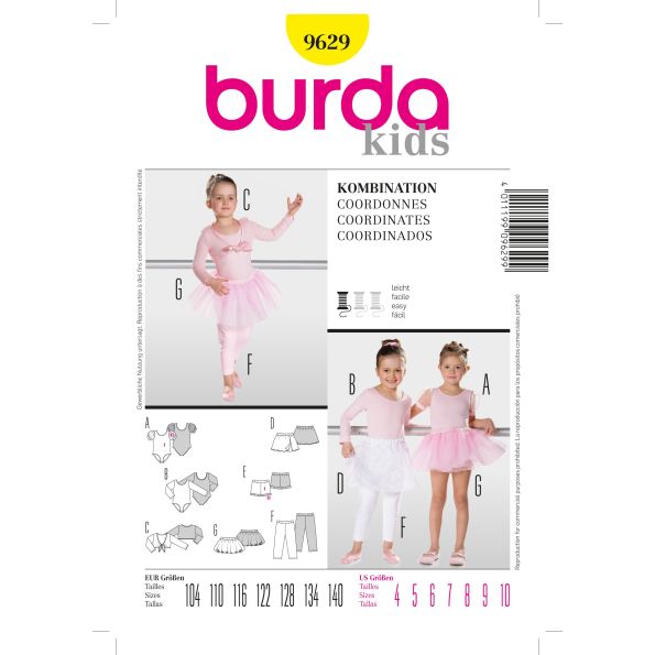 Patron Burda 9629 Body, tutu, caleçon