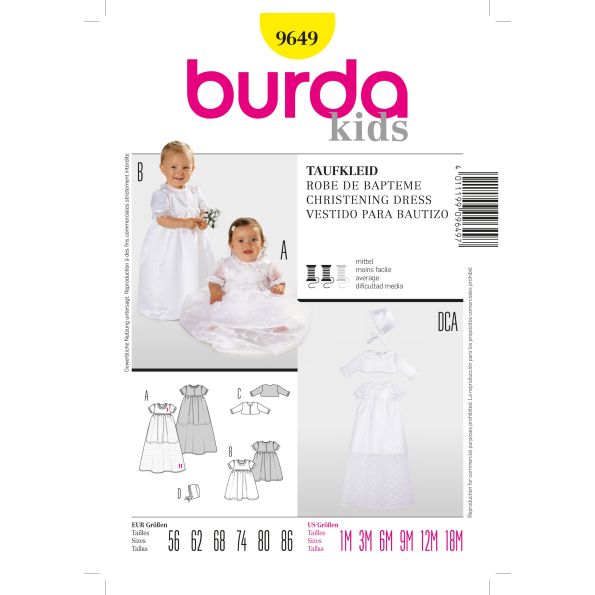 Patron Burda 9649 Robe de baptême