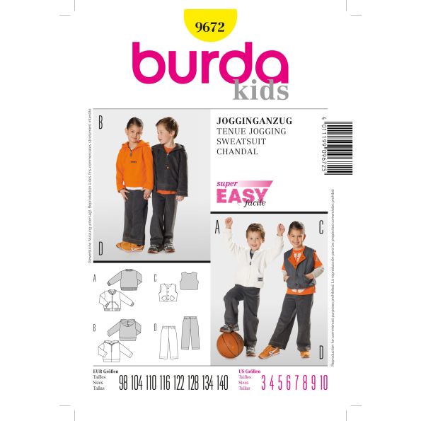 Patron Burda 9672 Ensemble jogging filles et garçons