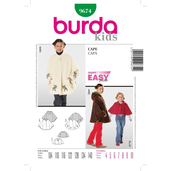 Patron Burda 9674 Manteau, Cape