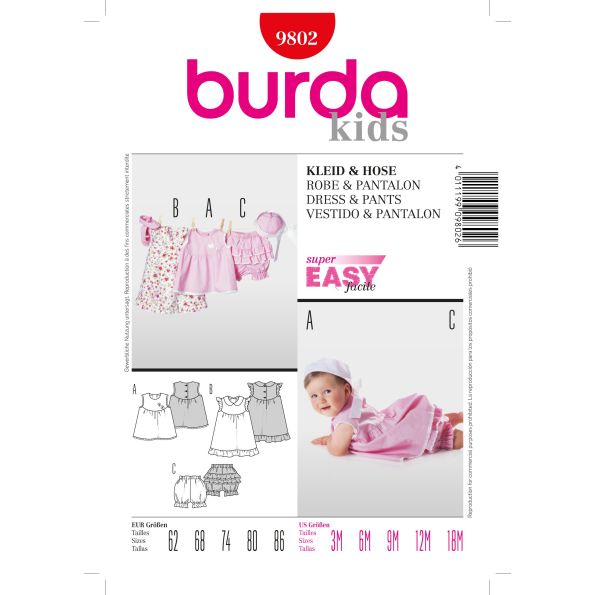 Patron Burda 9802 Robe et barboteuse