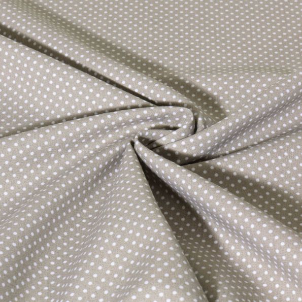 Tissu Popeline de Coton  Carmella à pois blanc sur fond Gris - Par 10 cm